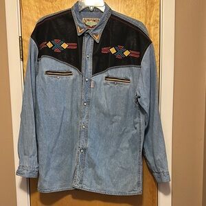 Western Denim Jacket with Black Accents